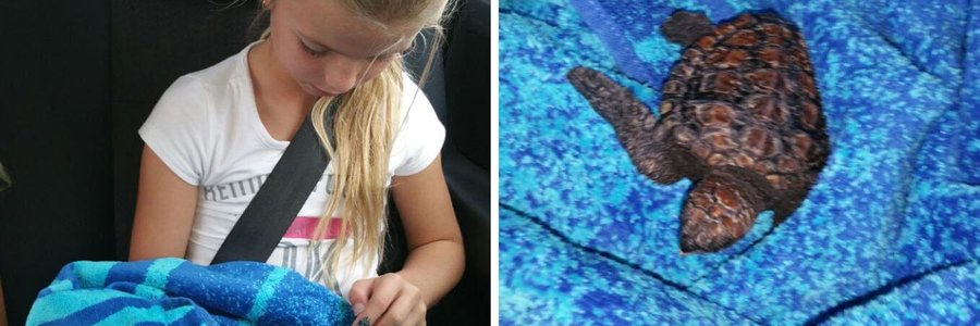 Kylie Campbell caring for Rosie the turtle on her lap (nsri.org.za “News”)